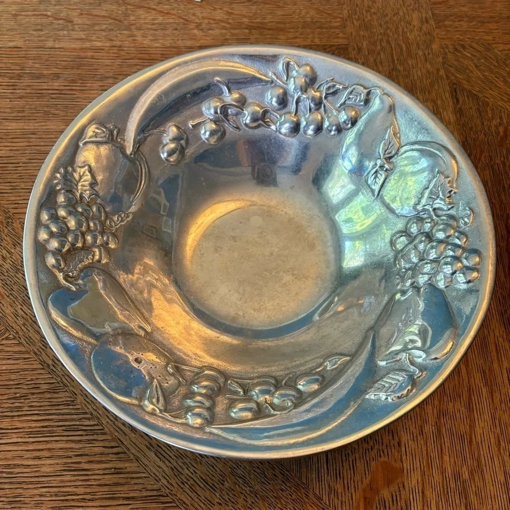 Vintage Wilton Armetale Pewter Decorative Bowl with Fruit Design